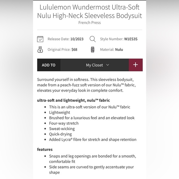 NWT!! lululemon Wundermost High Neck Bodysuit - Picture 10 of 11